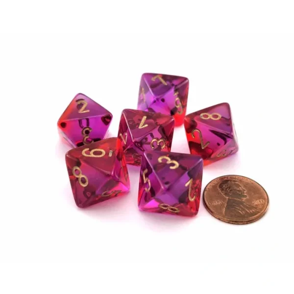 Gemini 15mm 8 Sided D8 Dice, 6 Pieces - Translucent Red-Violet with Gold - Your Source for Gaming Essentials Outlet
