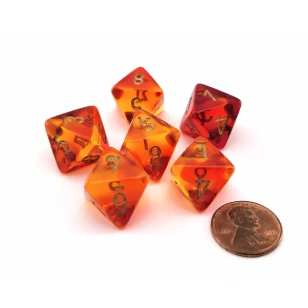 Gemini 15mm 8 Sided D8 Dice, 6 Pieces - Translucent Red-Yellow with Gold - Your Source for Gaming Essentials Best Sale