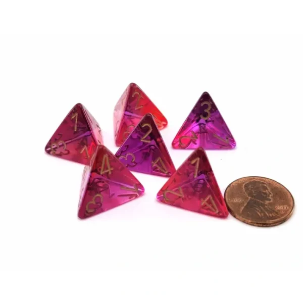 Gemini 18mm 4 Sided D4 Dice, 6 Pieces - Translucent Red-Violet with Gold - Your Source for Gaming Essentials Store