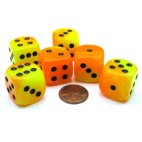 Gemini 20mm Big D6 Chessex Dice, 6 Pieces - Orange-Yellow with Black Pips - Your Source for Gaming Essentials Sale