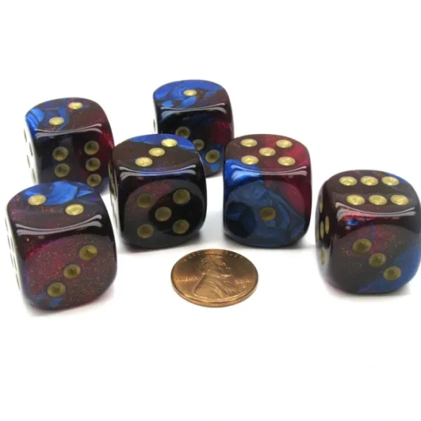 Gemini 20mm Big D6 Chessex Dice, 6 Pieces - Blue-Magenta with Gold Pips - Your Source for Gaming Essentials Fashion