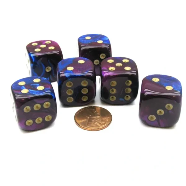 Gemini 20mm Big D6 Chessex Dice, 6 Pieces - Blue-Purple with Gold Pips - Your Source for Gaming Essentials Best