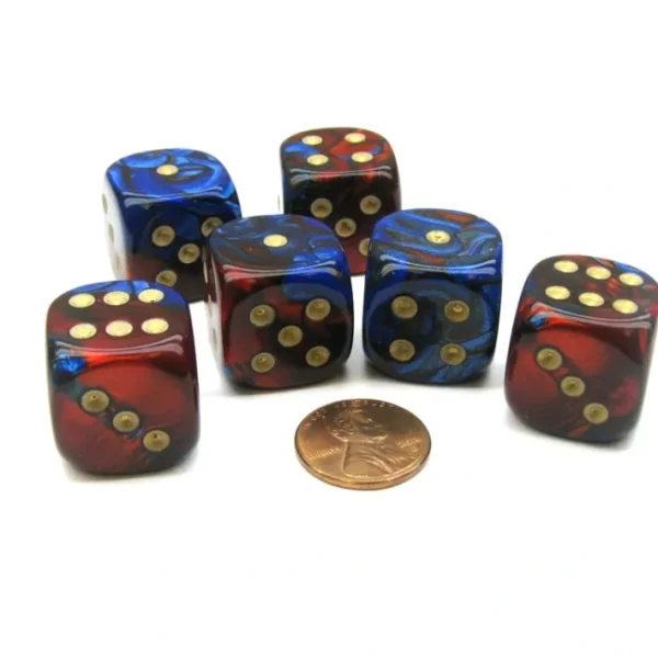 Gemini 20mm Big D6 Chessex Dice, 6 Pieces - Blue-Red with Gold Pips - Your Source for Gaming Essentials Online