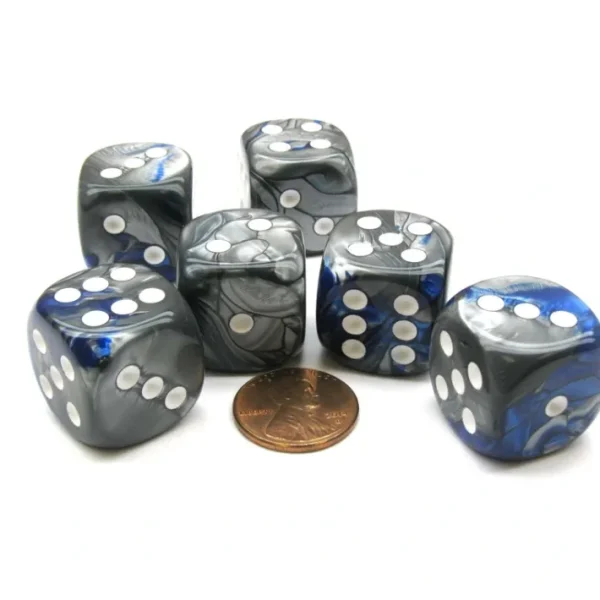 Gemini 20mm Big D6 Chessex Dice, 6 Pieces - Blue-Steel with White Pips - Your Source for Gaming Essentials Fashion
