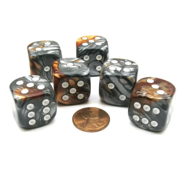Gemini 20mm Big D6 Chessex Dice, 6 Pieces - Copper-Steel with White Pips - Your Source for Gaming Essentials Clearance