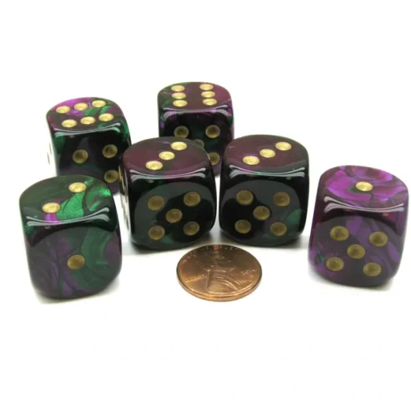 Gemini 20mm Big D6 Chessex Dice, 6 Pieces - Green-Purple with Gold Pips - Your Source for Gaming Essentials Sale