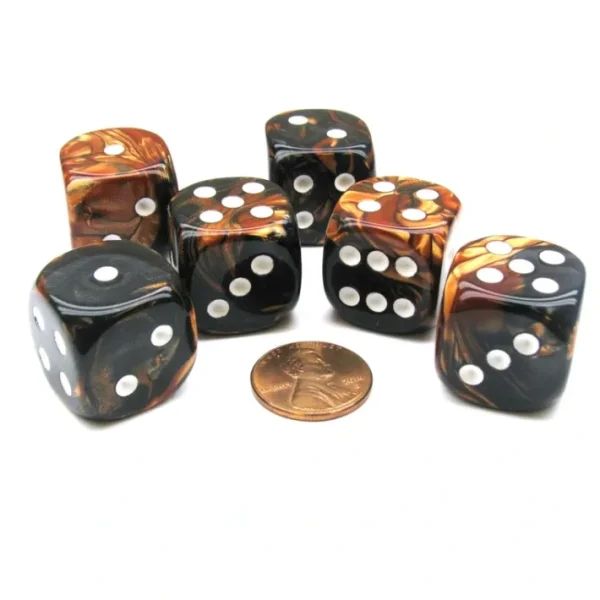 Gemini 20mm Big D6 Chessex Dice, 6 Pieces - Black-Copper with White Pips - Your Source for Gaming Essentials Cheap