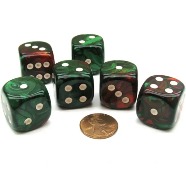 Gemini 20mm Big D6 Chessex Dice, 6 Pieces - Green-Red with White Pips - Your Source for Gaming Essentials Best