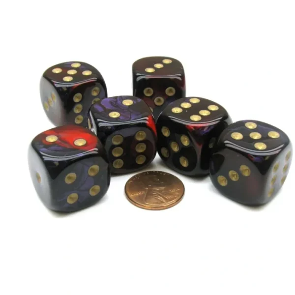 Gemini 20mm Big D6 Chessex Dice, 6 Pieces - Purple-Red with Gold Pips - Your Source for Gaming Essentials Sale