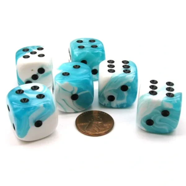 Gemini 20mm Big D6 Chessex Dice, 6 Pieces - Teal-White with Black Pips - Your Source for Gaming Essentials Best