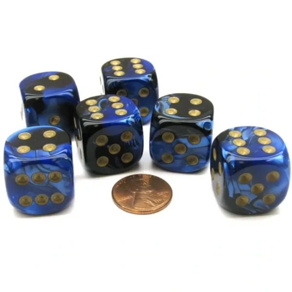 Gemini 20mm Big D6 Chessex Dice, 6 Pieces - Black-Blue with Gold Pips - Your Source for Gaming Essentials Sale