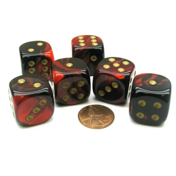 Gemini 20mm Big D6 Chessex Dice, 6 Pieces - Black-Red with Gold Pips - Your Source for Gaming Essentials Sale