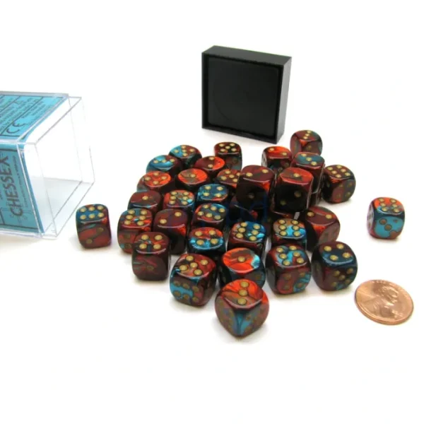 Gemini 12mm D6 Chessex Dice Block (36 Die) - Red-Teal with Gold Pips - Your Source for Gaming Essentials Hot