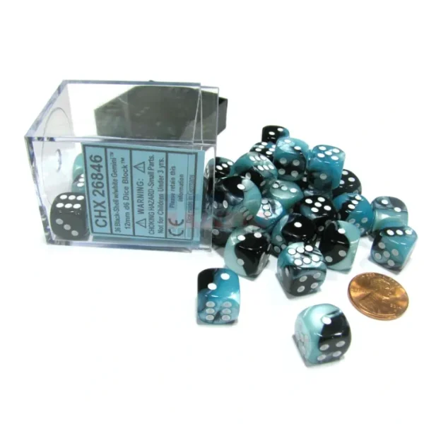 Gemini 12mm D6 Chessex Dice Block (36 Dice) - Black-Shell with White Pips - Your Source for Gaming Essentials Best