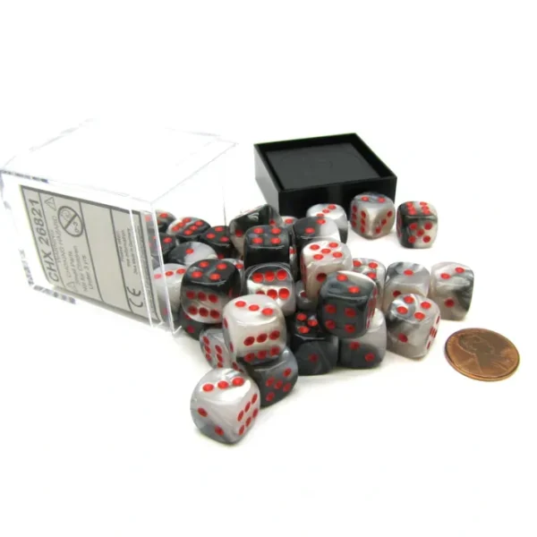 Gemini 12mm D6 Chessex Dice Block (36 Dice) - Black-White with Red Pips - Your Source for Gaming Essentials Store
