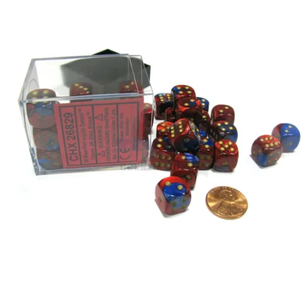 Gemini 12mm D6 Chessex Dice Block (36 Dice) - Blue-Red with Gold Pips - Your Source for Gaming Essentials Cheap