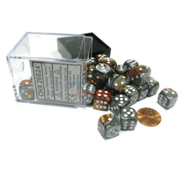 Gemini 12mm D6 Chessex Dice Block (36 Dice) - Copper-Steel with White Pips - Your Source for Gaming Essentials Cheap