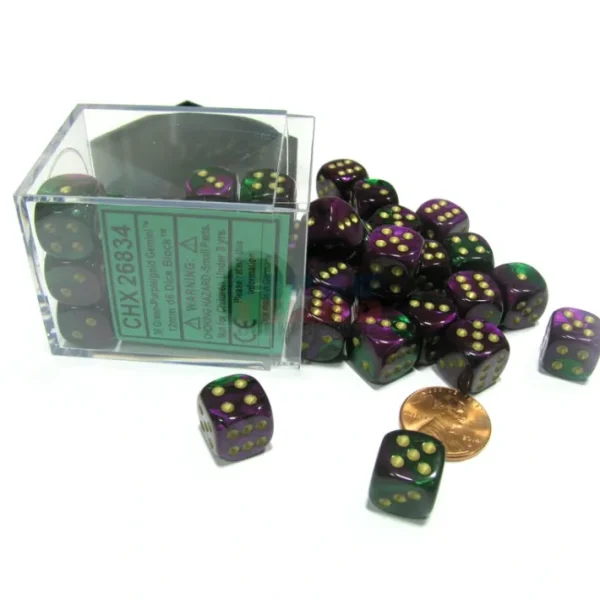 Gemini 12mm D6 Chessex Dice Block (36 Dice) - Green-Purple with Gold Pips - Your Source for Gaming Essentials Best Sale
