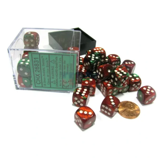 Gemini 12mm D6 Chessex Dice Block (36 Dice) - Green-Red with White Pips - Your Source for Gaming Essentials Fashion