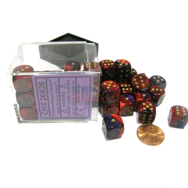 Gemini 12mm D6 Chessex Dice Block (36 Dice) - Purple-Red with Gold Pips - Your Source for Gaming Essentials Best