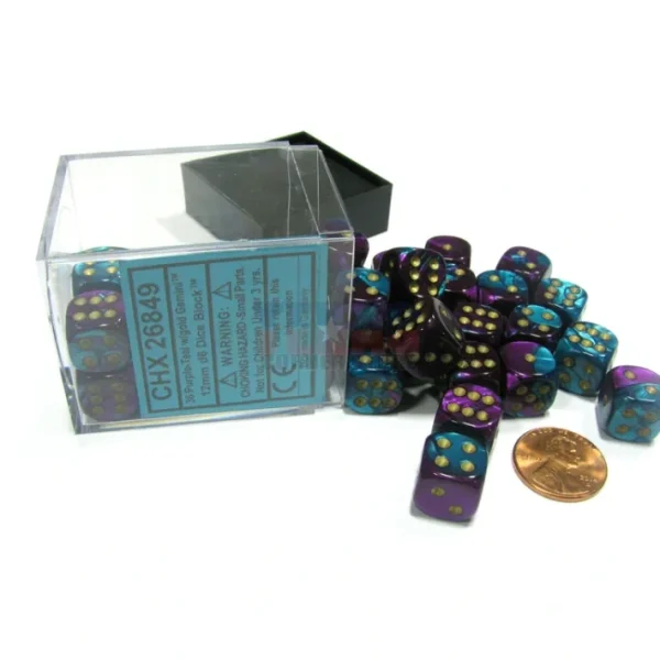 Gemini 12mm D6 Chessex Dice Block (36 Dice) - Purple-Teal with Gold Pips - Your Source for Gaming Essentials Discount