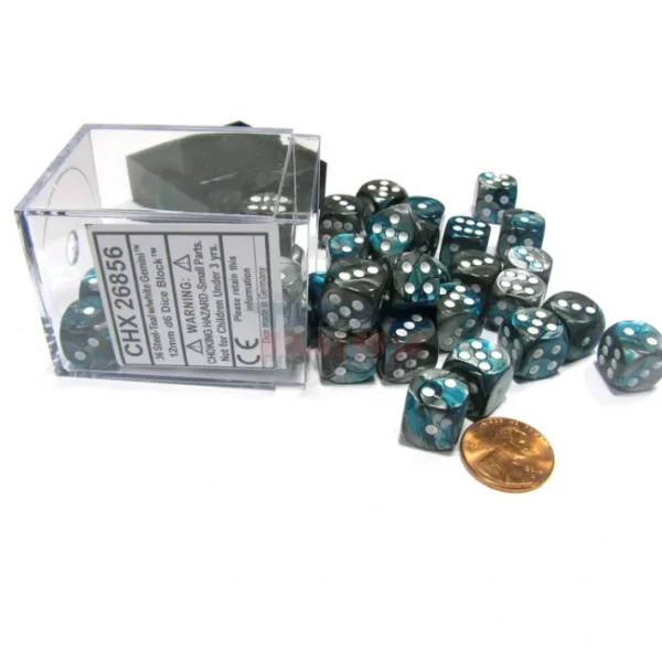 Gemini 12mm D6 Chessex Dice Block (36 Dice) - Steel-Teal with White Pips - Your Source for Gaming Essentials Best Sale