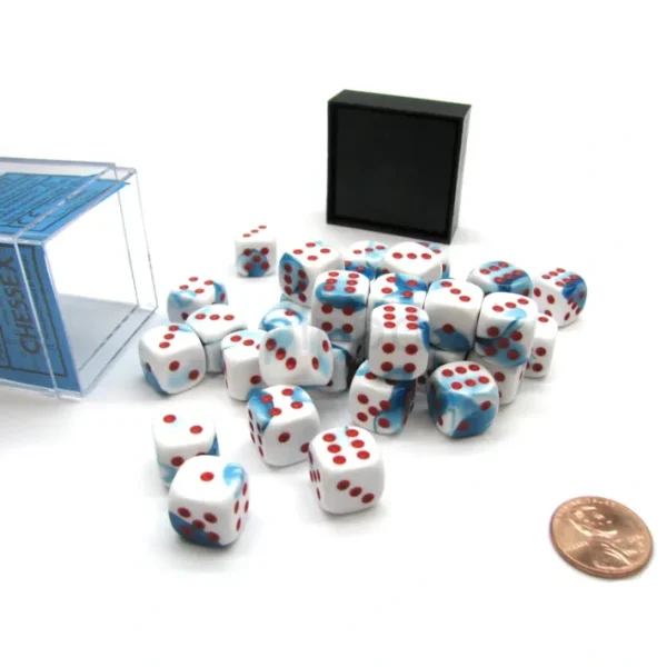 Gemini 12mm D6 Chessex Dice Block (36 Die) - Astral Blue-White with Red Pips - Your Source for Gaming Essentials New