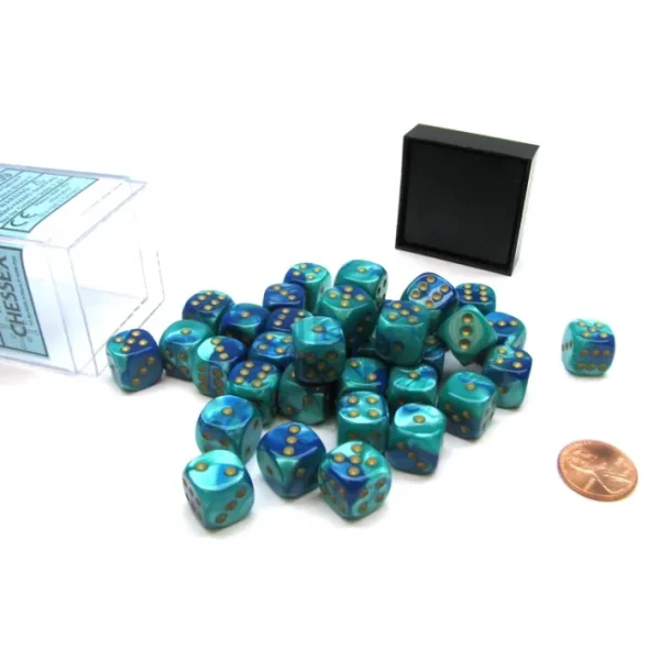 Gemini 12mm D6 Chessex Dice Block (36 Die) - Blue-Teal with Gold Pips - Your Source for Gaming Essentials Fashion