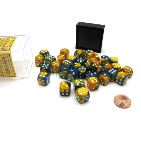Gemini 12mm D6 Chessex Dice Block (36 Die) - Masquerade-Yellow with White Pips - Your Source for Gaming Essentials Cheap
