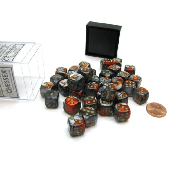 Gemini 12mm D6 Chessex Dice Block (36 Die) - Orange-Steel with Gold Pips - Your Source for Gaming Essentials Best