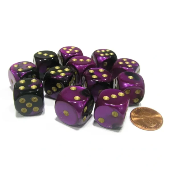 Gemini 16mm D6 Chessex Dice Block (12 Dice) - Black-Purple with Gold Pips - Your Source for Gaming Essentials Discount