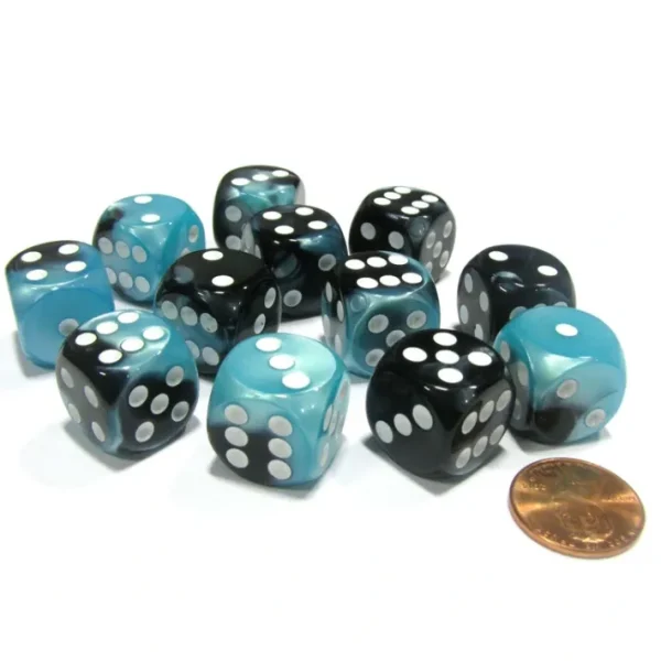 Gemini 16mm D6 Chessex Dice Block (12 Dice) - Black-Shell with White Pips - Your Source for Gaming Essentials Shop