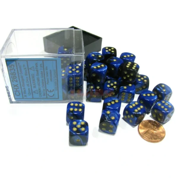 Gemini 12mm D6 Chessex Dice Block (36 Dice) - Black-Blue with Gold Pips - Your Source for Gaming Essentials Fashion