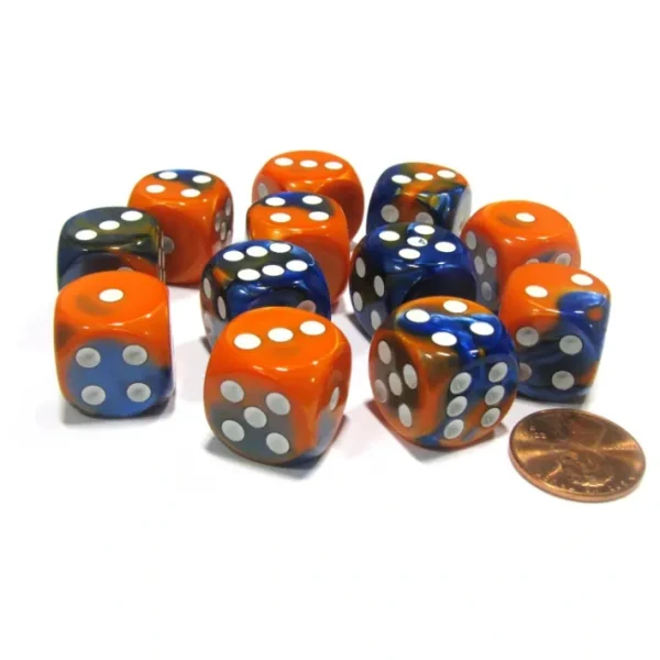 Gemini 16mm D6 Chessex Dice Block (12 Dice) - Blue-Orange with White Pips - Your Source for Gaming Essentials Fashion
