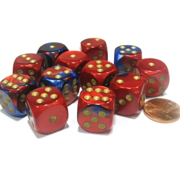 Gemini 16mm D6 Chessex Dice Block (12 Dice) - Blue-Red with Gold Pips - Your Source for Gaming Essentials Shop