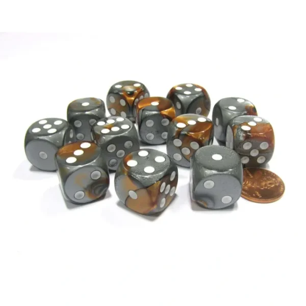Gemini 16mm D6 Chessex Dice Block (12 Dice) - Copper-Steel with White Pips - Your Source for Gaming Essentials Discount