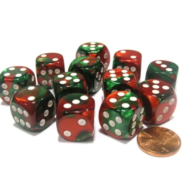 Gemini 16mm D6 Chessex Dice Block (12 Dice) - Green-Red with White Pips - Your Source for Gaming Essentials Discount