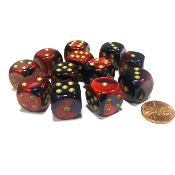 Gemini 16mm D6 Chessex Dice Block (12 Dice) - Purple-Red with Gold Pips - Your Source for Gaming Essentials Best