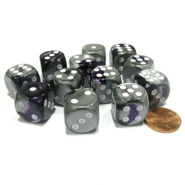 Gemini 16mm D6 Chessex Dice Block (12 Dice) - Purple-Steel with White Pips - Your Source for Gaming Essentials Best Sale