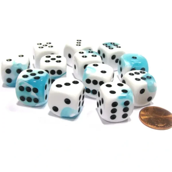 Gemini 16mm D6 Chessex Dice Block (12 Dice) - Teal-White with Black Pips - Your Source for Gaming Essentials Flash Sale