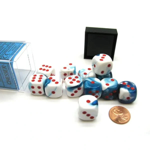Gemini 16mm D6 Chessex Dice Block (12 Die) - Astral Blue-White with Red Pips - Your Source for Gaming Essentials Fashion