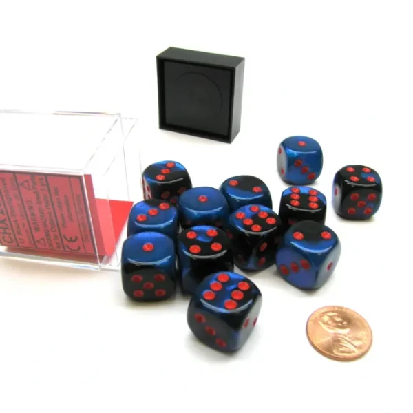 Gemini 16mm D6 Chessex Dice Block (12 Die) - Black-Starlight with Red Pips - Your Source for Gaming Essentials Shop