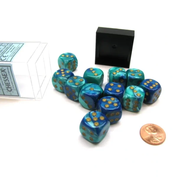 Gemini 16mm D6 Chessex Dice Block (12 Die) - Blue-Teal with Gold Pips - Your Source for Gaming Essentials Hot