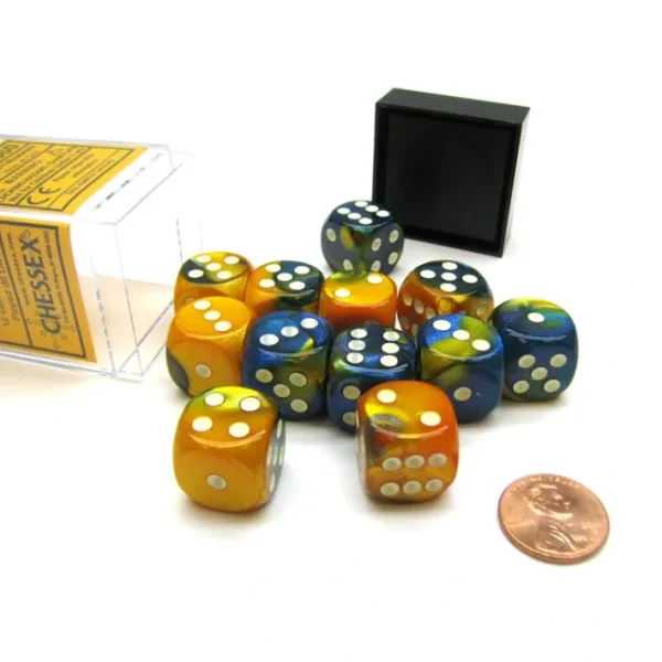 Gemini 16mm D6 Chessex Dice Block (12 Die) - Masquerade-Yellow with White Pips - Your Source for Gaming Essentials Cheap
