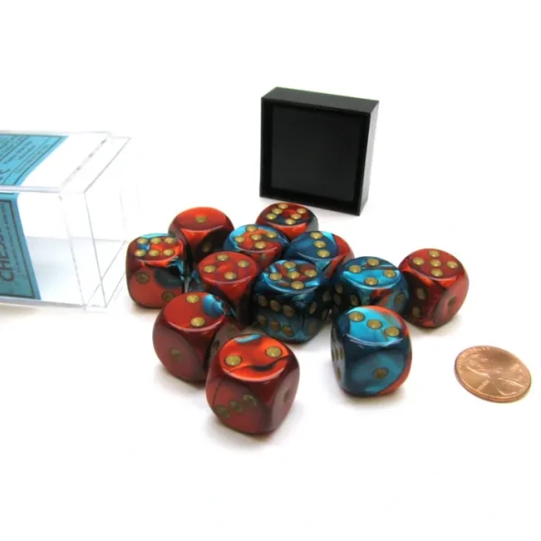 Gemini 16mm D6 Chessex Dice Block (12 Die) - Red-Teal with Gold Pips - Your Source for Gaming Essentials Best