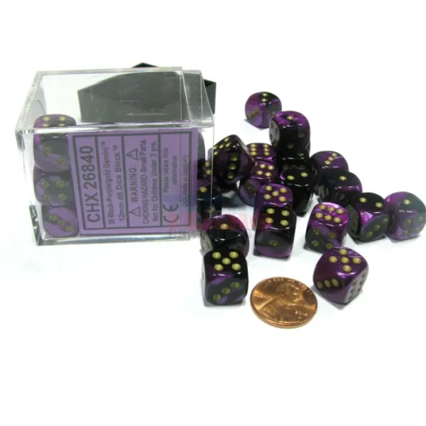 Gemini 12mm D6 Chessex Dice Block (36 Dice) - Black-Purple with Gold Pips - Your Source for Gaming Essentials Cheap