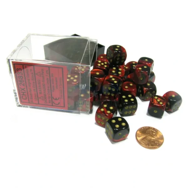 Gemini 12mm D6 Chessex Dice Block (36 Dice) - Black-Red with Gold Pips - Your Source for Gaming Essentials Cheap