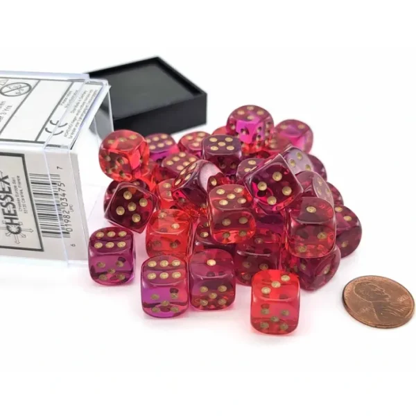 Gemini 12mm D6 Dice Block (36 Dice) - Translucent Red-Violet with Gold Numbers - Your Source for Gaming Essentials Flash Sale
