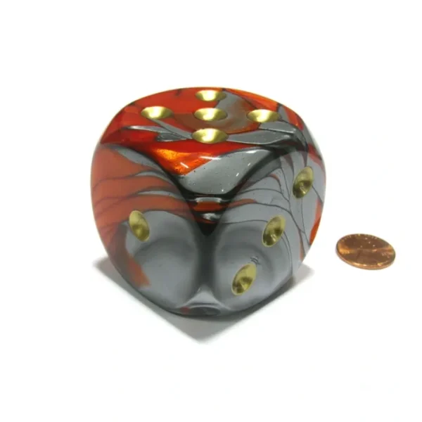 Gemini 50mm Huge Large D6 Chessex Dice, 1 Piece - Orange-Steel with Gold Pips - Your Source for Gaming Essentials Outlet