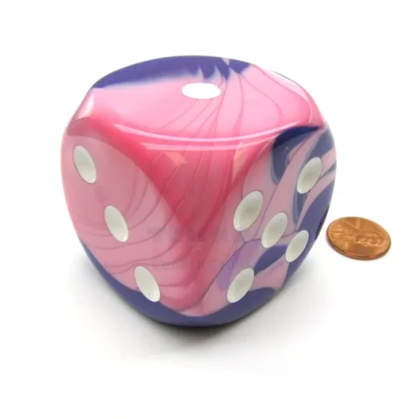 Gemini 50mm Huge Large D6 Chessex Dice, 1 Piece - Pink-Purple with White Pips - Your Source for Gaming Essentials Clearance